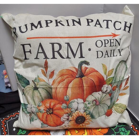 Fall Holiday Decor Throw Pillow Punkins Farm Fresh 17" x 17" New - Picture 1 of 3